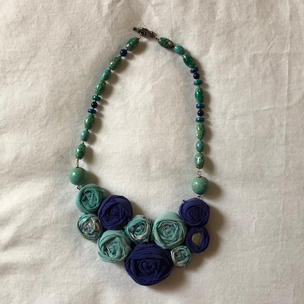 Handmade rosette necklace aqua blue